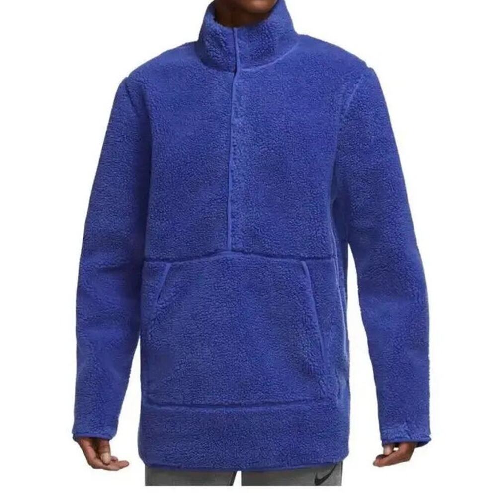 Nike Yoga Cozy Athletic Snap Front Sherpa Fleece Pullover Sweatshirt Blue Sz XL